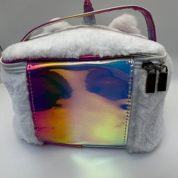 CLAIRE'S PLUSH CATICORN CAT COEMTICS MAKEUP BAG TOTE RAINBOW JEWELRY BOX - Picture 6 of 7